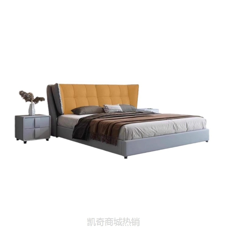 床现代简约小户型1.8米轻奢真皮实木主卧婚床高箱储物双人软包床