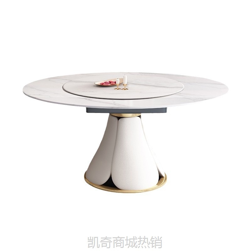 岩板餐桌旋转折叠圆形伸缩旋转餐桌现代简约小户型家用多功能餐桌