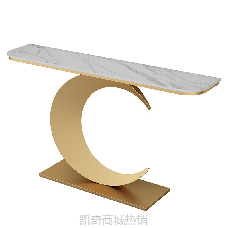 意式岩板月亮玄关桌 小户型家用走廊靠墙半圆端景台 创意玄关条案