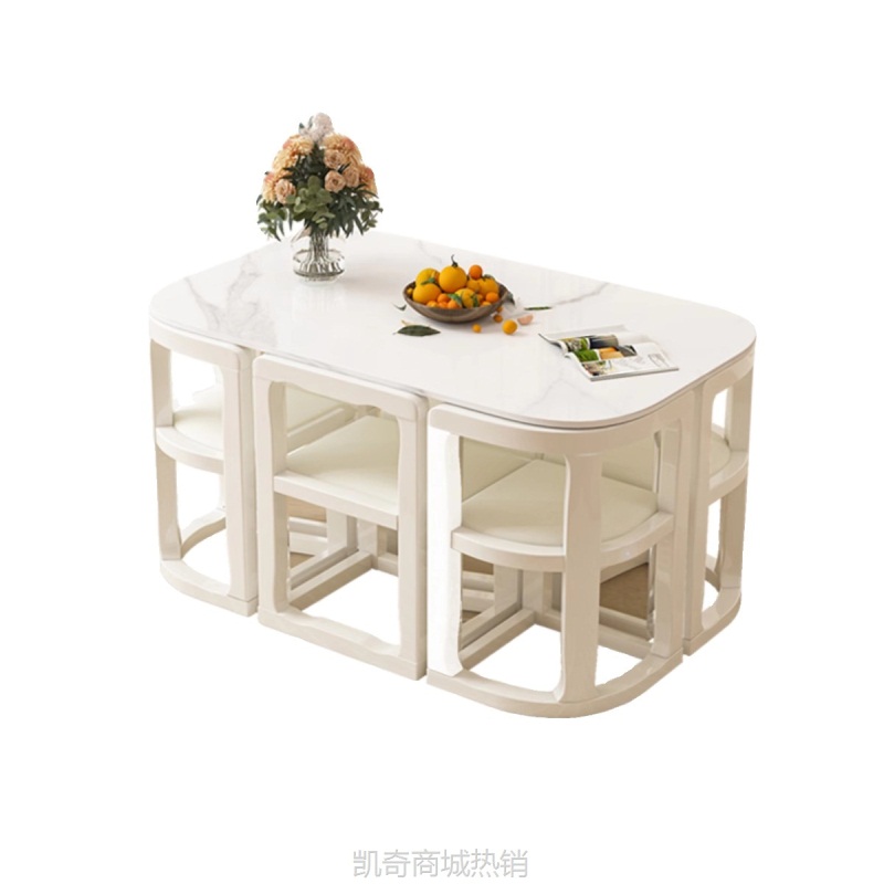 现代简约风进口实木岩板餐桌椅组合北欧轻奢小户型家用长方形饭桌