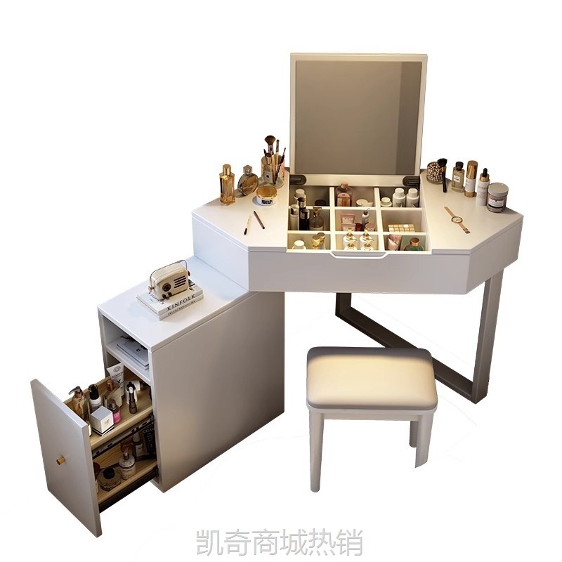 小户型墙角化妆桌床头实木转角梳妆台斗柜一体家用卧室三角形书桌