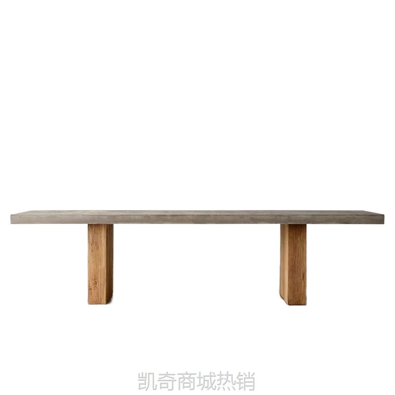 北欧客厅实木餐桌仿水泥色办公会议桌简约原木长条桌洽谈工作台