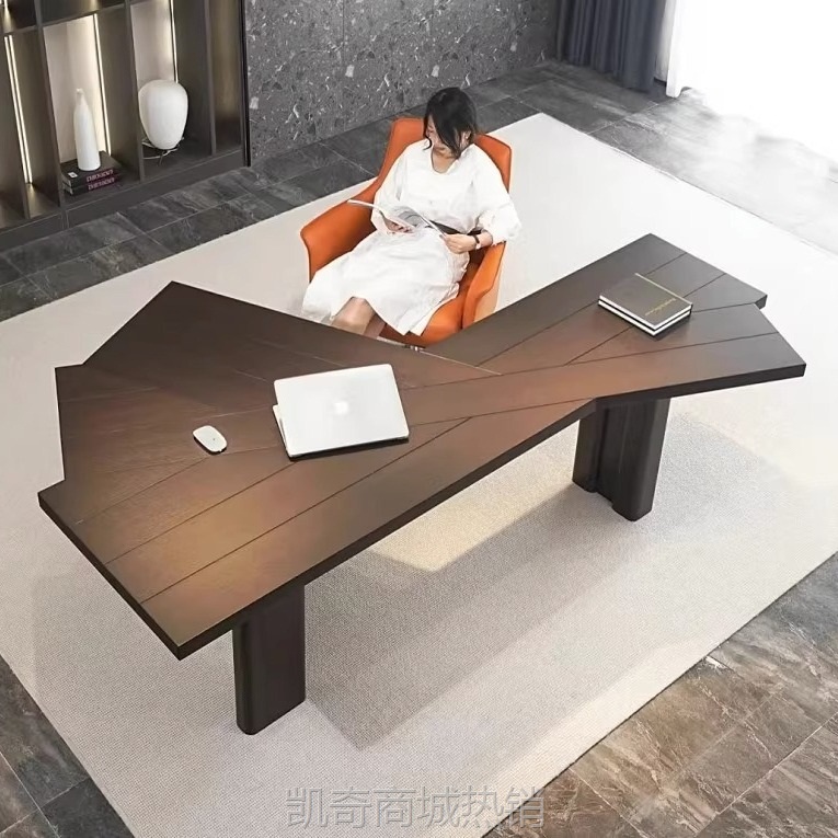 简约现代实木电脑桌轻奢风极简异形办公桌老板桌设计师书桌工作台
