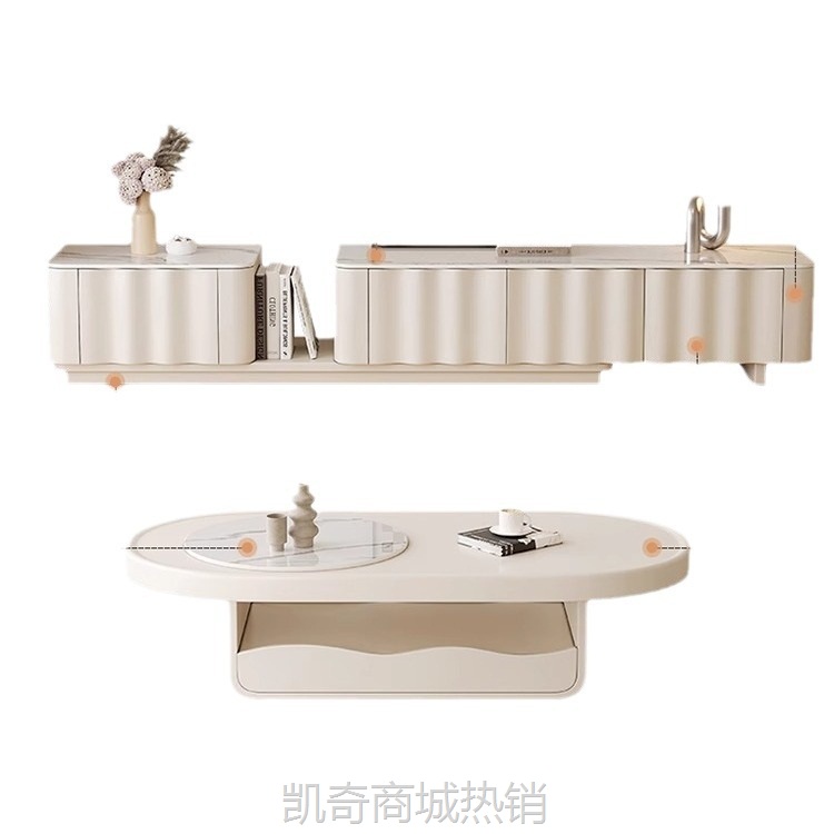 现代简约轻奢奶油风悬浮岩板茶几电视柜家用小户型客厅白色储物柜