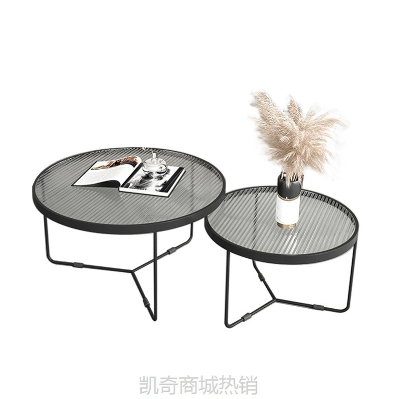 钢化玻璃大小圆形茶几组合北欧轻奢现代简约小户型家用高级感茶几