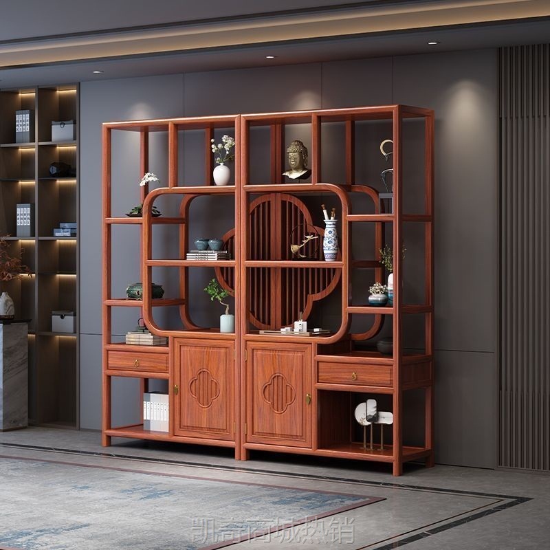 博古架实木多宝阁中式仿古家具橡木茶叶展示陈列柜客厅隔断置物架