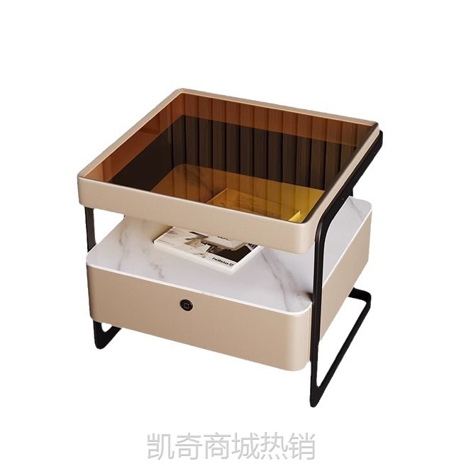意式极简床头柜智能高级感卧室现代INS风智能无线充电岩板床边柜