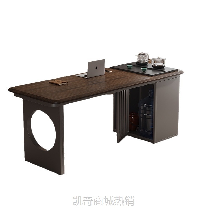 意式阳台实木茶台办公室轻奢乌金木泡茶桌家用高端功夫茶桌椅组合