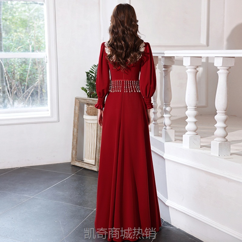 长袖红色敬酒服新娘结婚喜服秀禾服宴会订婚回门服长款连衣裙