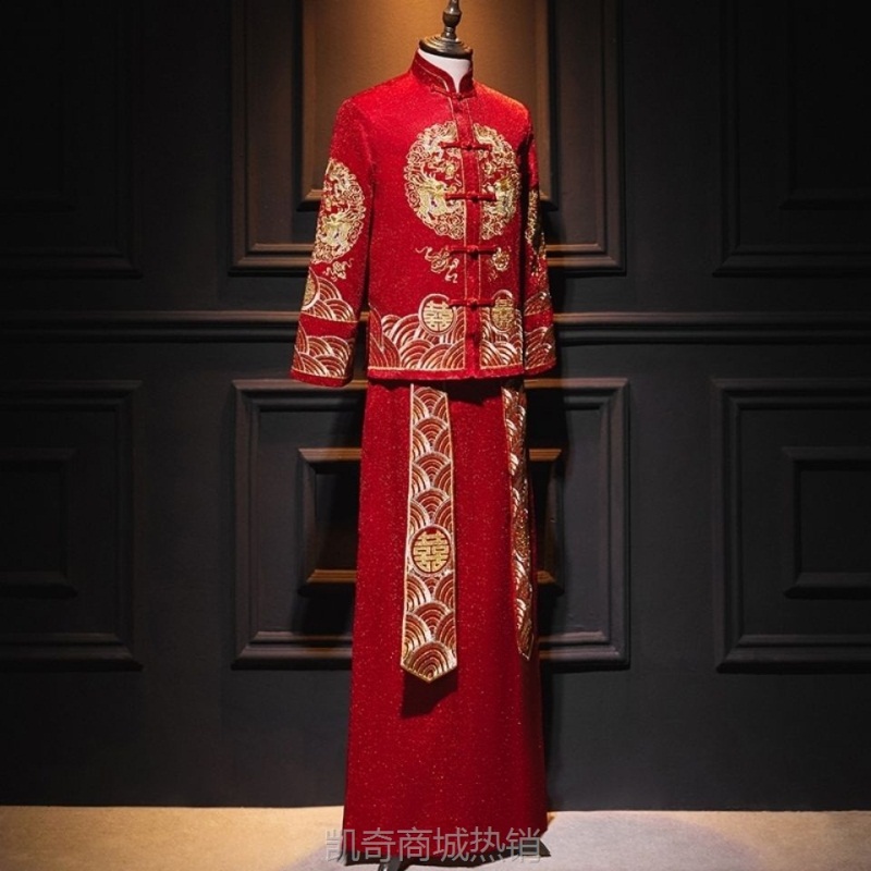 2022新款男装秀禾服中式结婚敬酒礼服新郎服大码男士马褂装龙