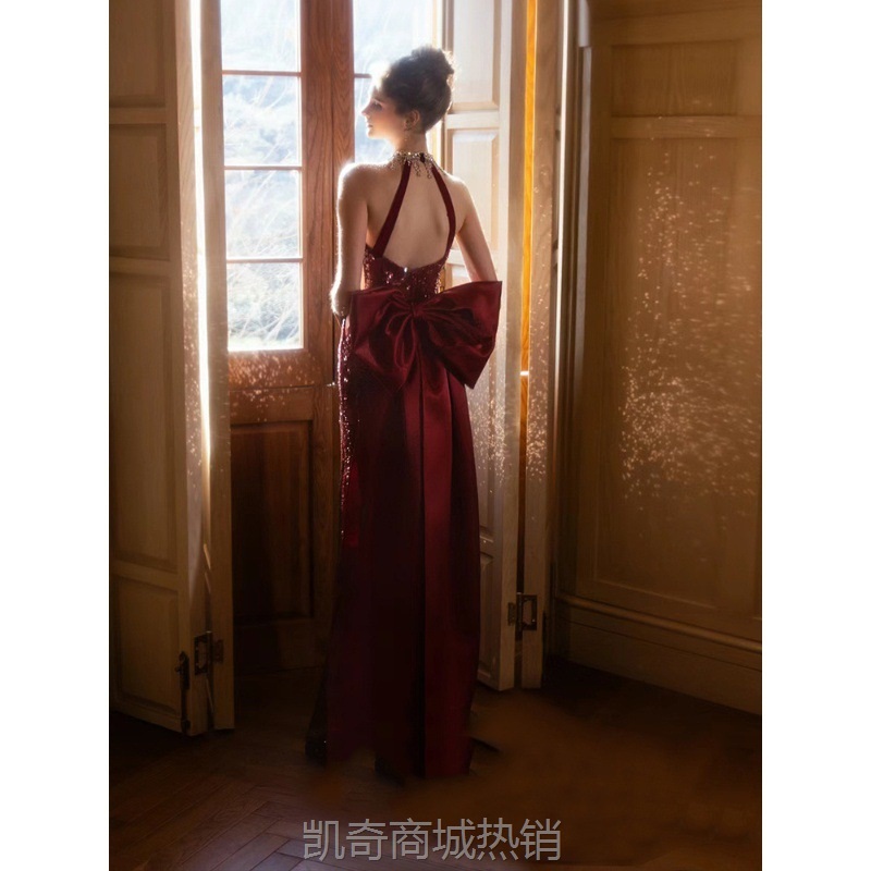 敬酒服2024新款高级感酒红色新娘订婚礼裙宴会气质主持人晚礼服女