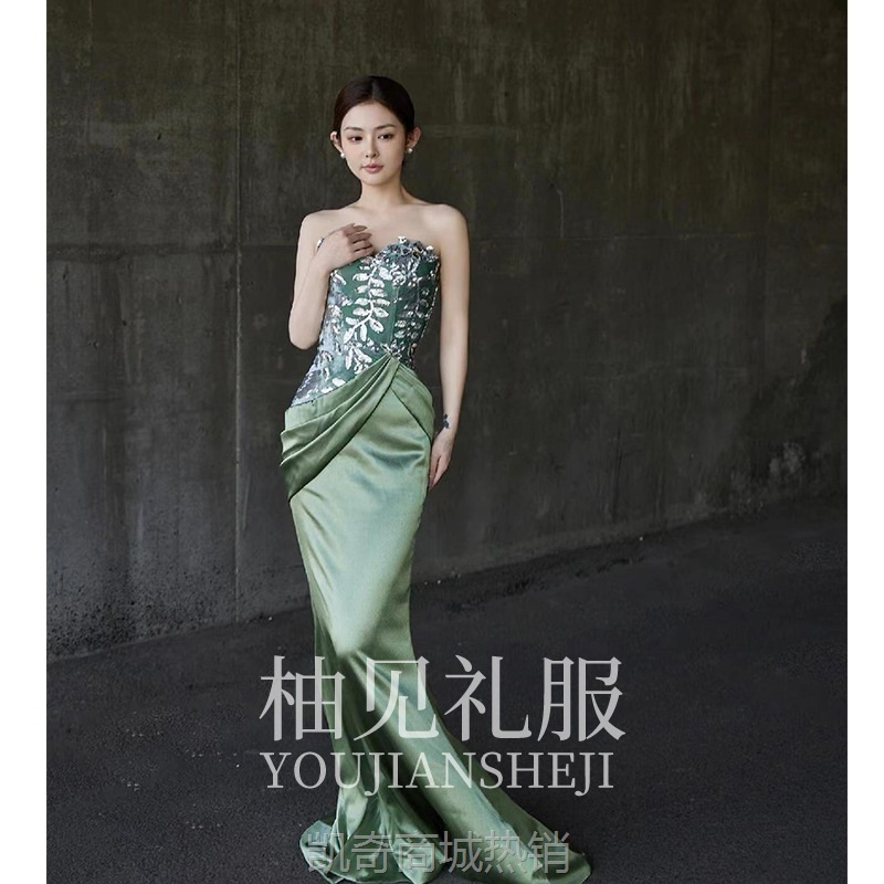 新中式晨袍女2024新款鱼尾抹胸新娘订婚礼服裙敬酒服高端轻奢小众