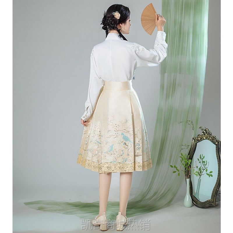 香槟色马面裙搭配白色衬衣日常通勤上班穿女装国风汉服原创小个子