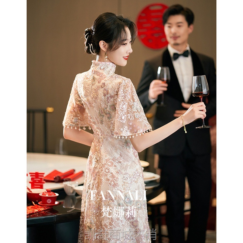 孕妇敬酒服2024新款新娘高级感新中式旗袍礼服大码胖mm订婚连衣裙