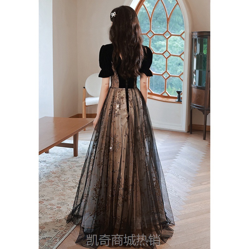 黑色欧美晚礼服女2024新款气质名媛轻奢主持人蓬蓬公主裙宴会礼服