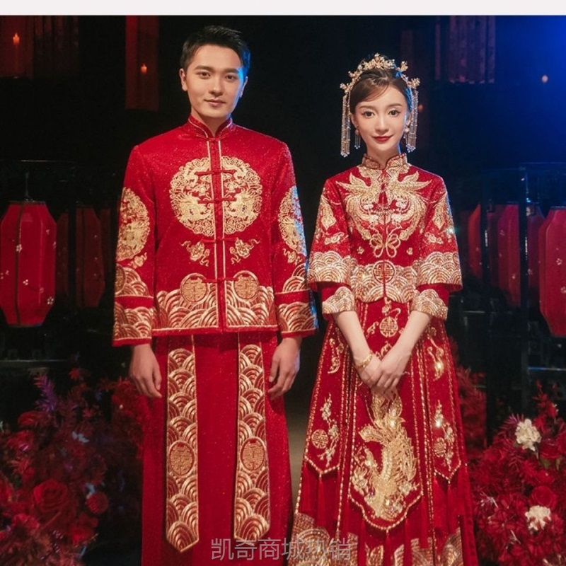2022新款男装秀禾服中式结婚敬酒礼服新郎服大码男士马褂装龙
