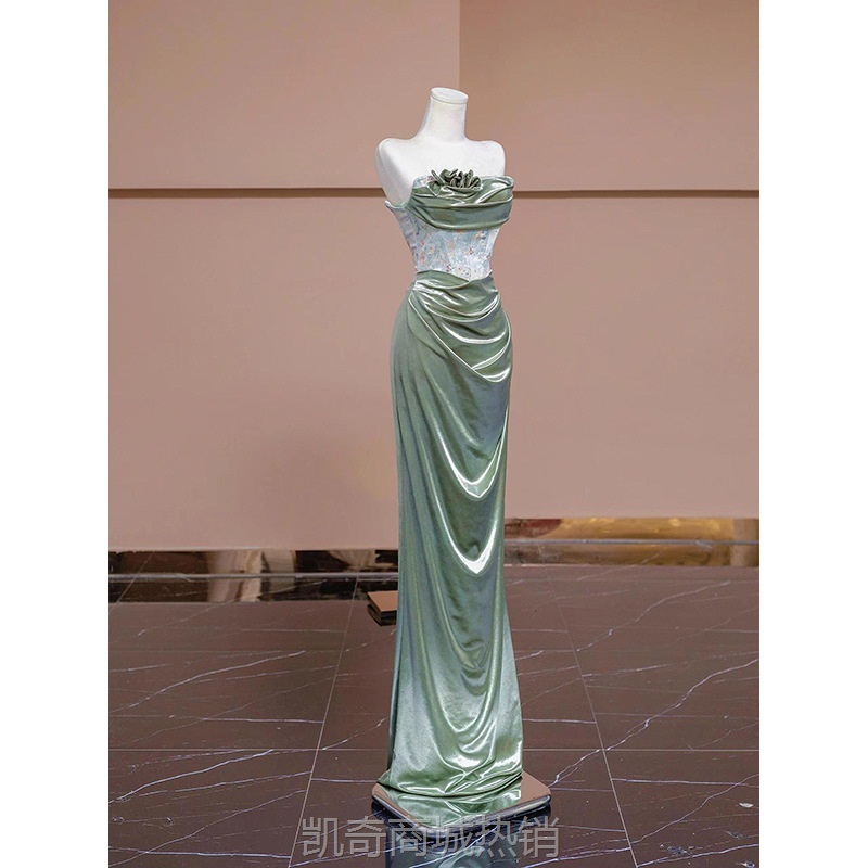 晨袍女2024新款高级感新中式抹胸敬酒服新娘订婚礼裙宴会主持礼服