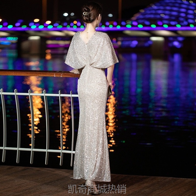 轻奢喜婆婆宴会晚礼服裙女婚礼欧美气质轻奢感主持人喜妈妈婚宴装