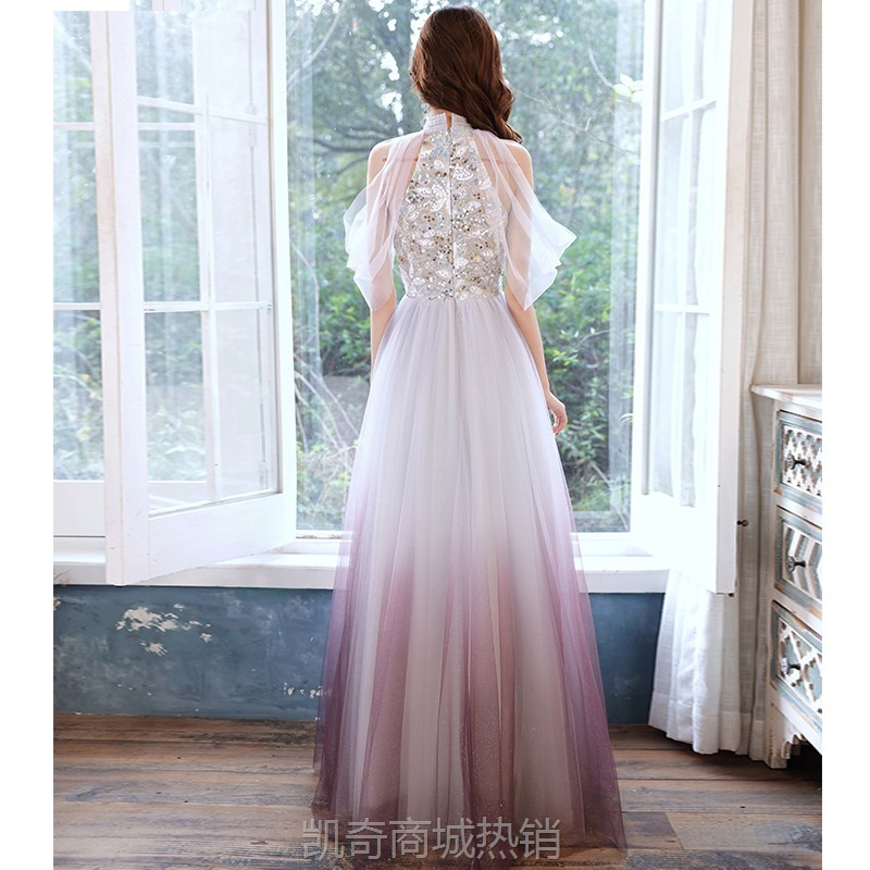 礼服女宴会晚礼服网纱露肩性感名媛中生日艺考声乐年会主持人礼服