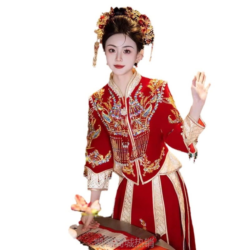 秀禾服新娘2024新款奢华重工红色婚服中式婚礼结婚出阁婚服春款女
