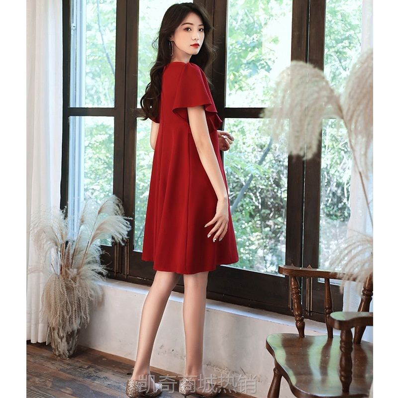 大码敬酒服新娘孕妇结婚平时可穿回门夏季小个子酒红色订婚礼服裙