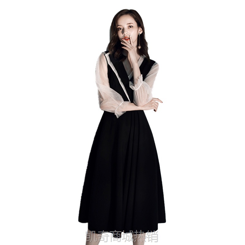 平时可穿晚礼服裙女2024新款宴会气质端庄生日派对黑色洋装连衣裙