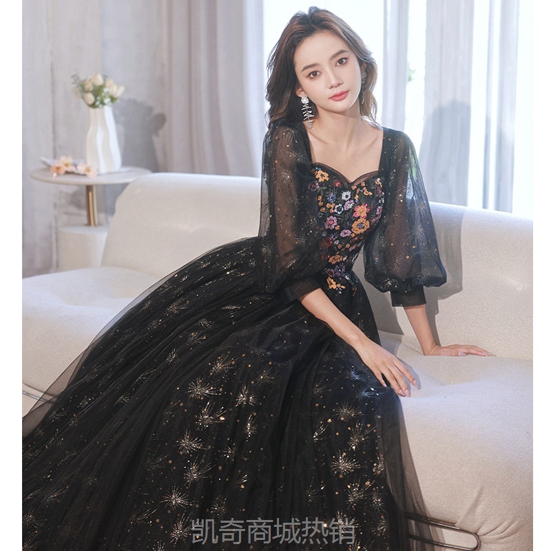 黑色晚礼服女高级感高端宴会气质小众轻奢聚会生日礼服连衣裙长款