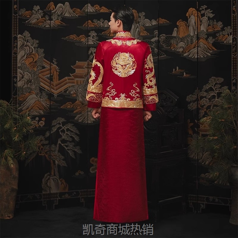 秀禾服2024新款中式结婚礼服男士大码唐装敬酒服汉服龙凤褂喜服