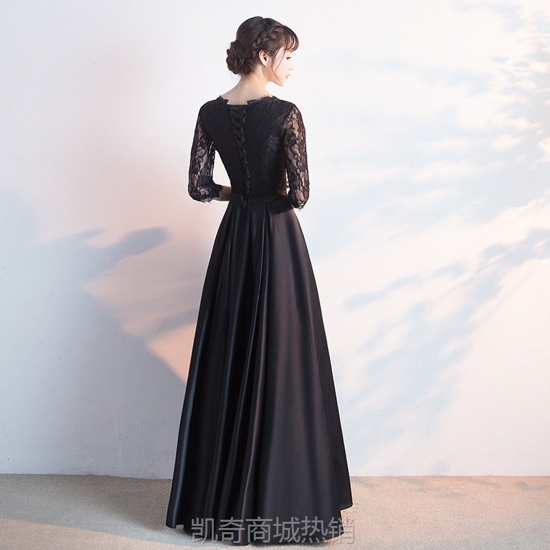 大合唱团演出服长裙黑色晚礼服女2023春季新款宴会气质名媛主持人