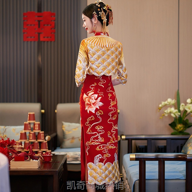 何超莲秀禾服2024新款明星同款旗袍中式新娘嫁衣礼服敬酒服龙凤褂