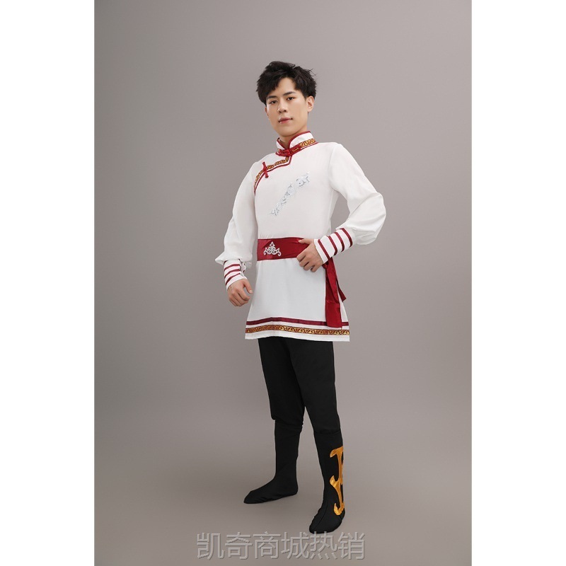 新款藏族蒙古族舞蹈演出服装长袍套装少数民族风西藏男艺考成人