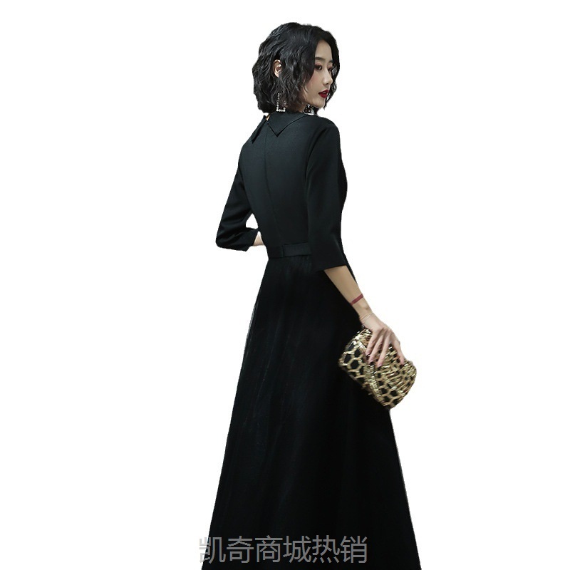 大合唱团演出服长裙晚礼服女2023新款黑色平时可穿宴会气质连衣裙