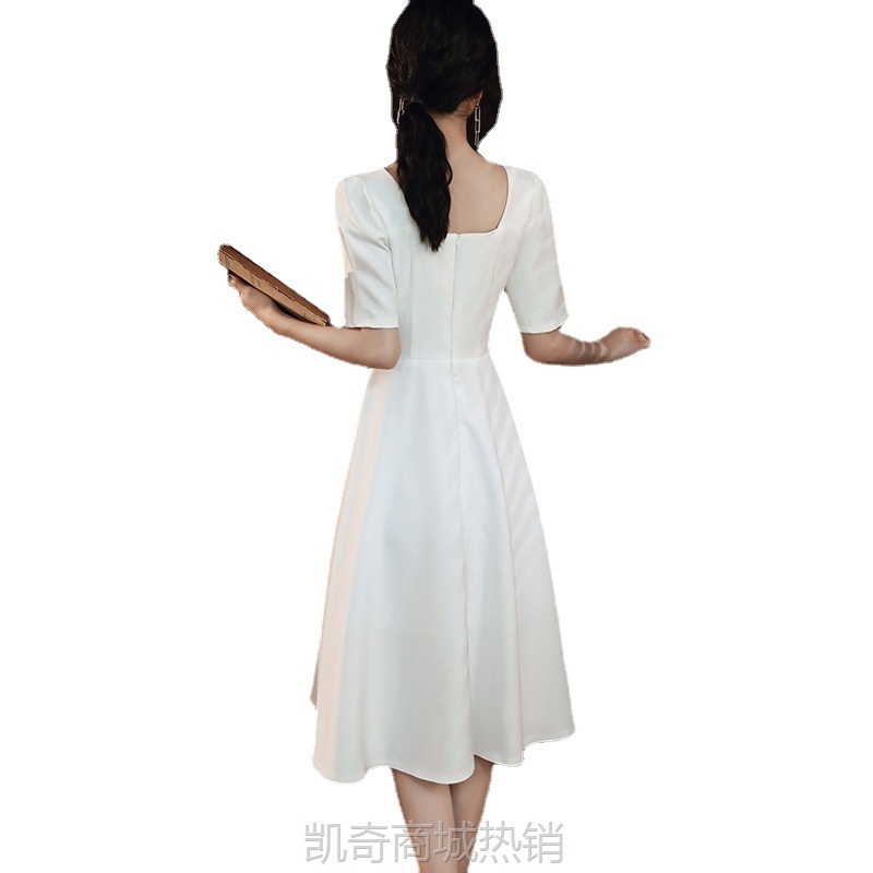 白色晚礼服裙平时可穿法式订婚连衣裙伴娘服小个子领证登记小白裙