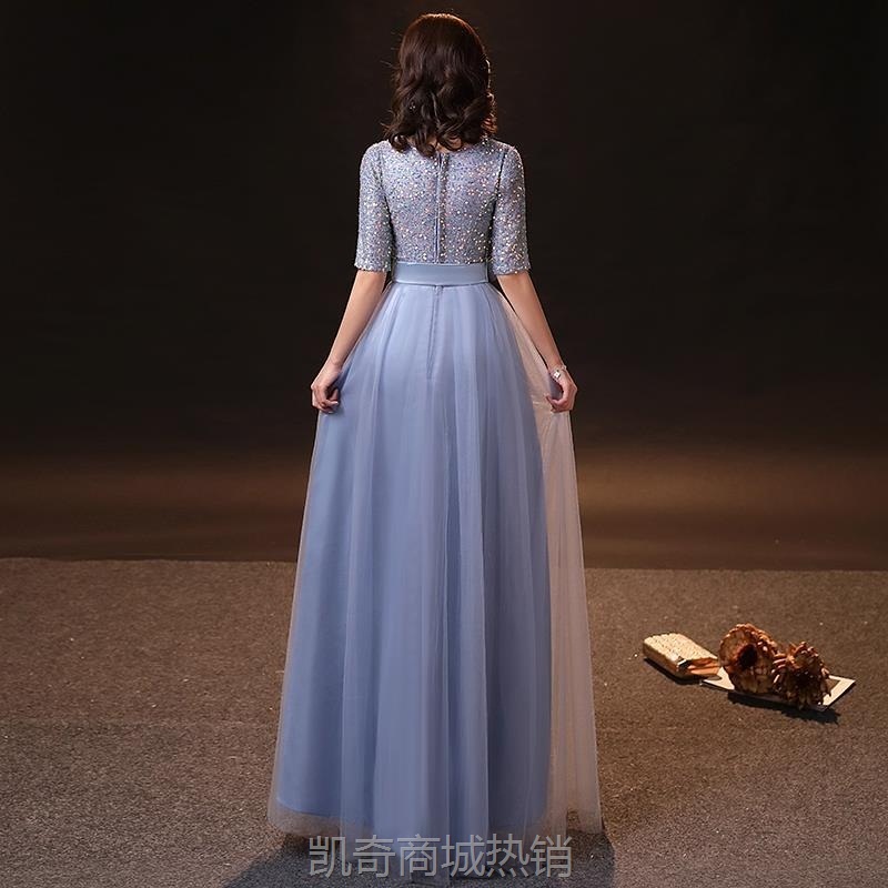 大合唱服演出服女长裙灰色成人合唱团服装表演唱红歌显瘦礼服裙