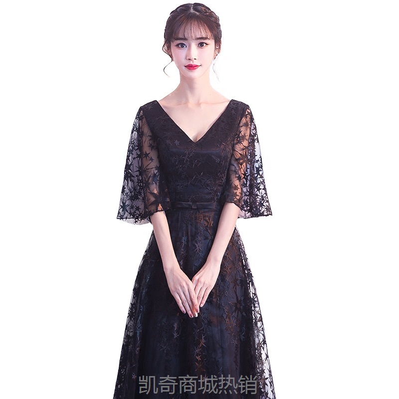 宴会晚礼服2024夏季新款黑色修身主持人女优雅性感显瘦长款连衣裙