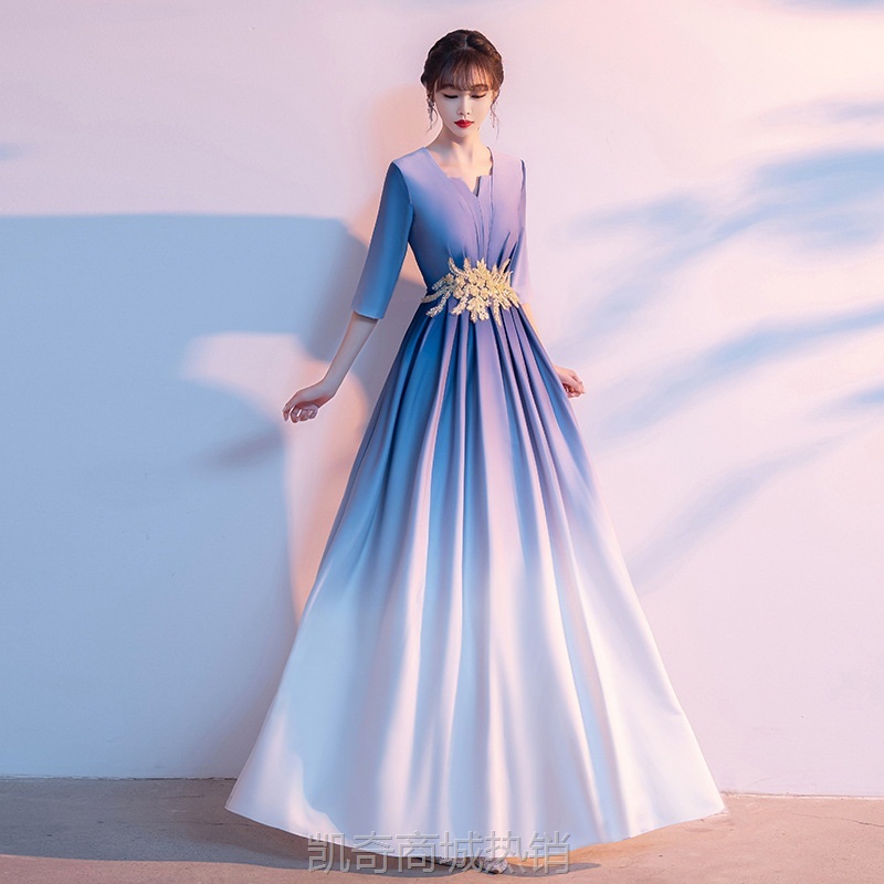 大合唱团演出服女长裙红歌比赛表演服装新款学生主持指挥朗诵礼服