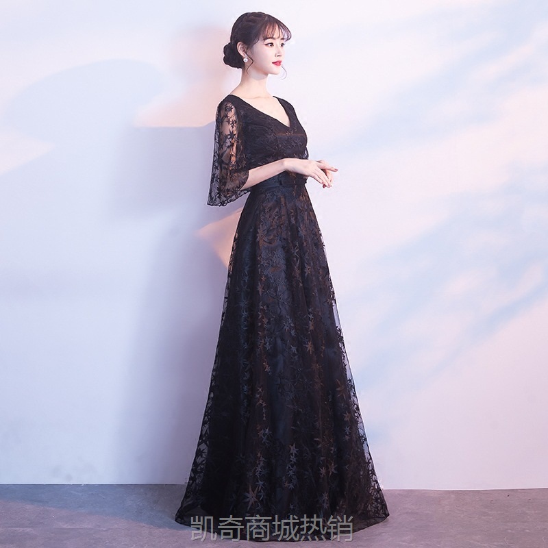 宴会晚礼服2024夏季新款黑色修身主持人女优雅性感显瘦长款连衣裙