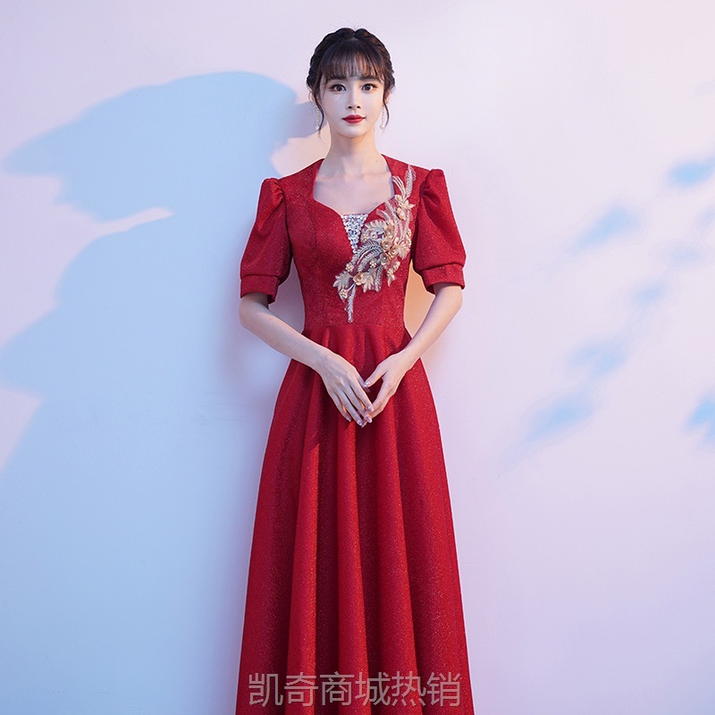 大合唱团演出服女长裙红色连衣裙新款朗诵指挥晚礼服红歌比赛服装