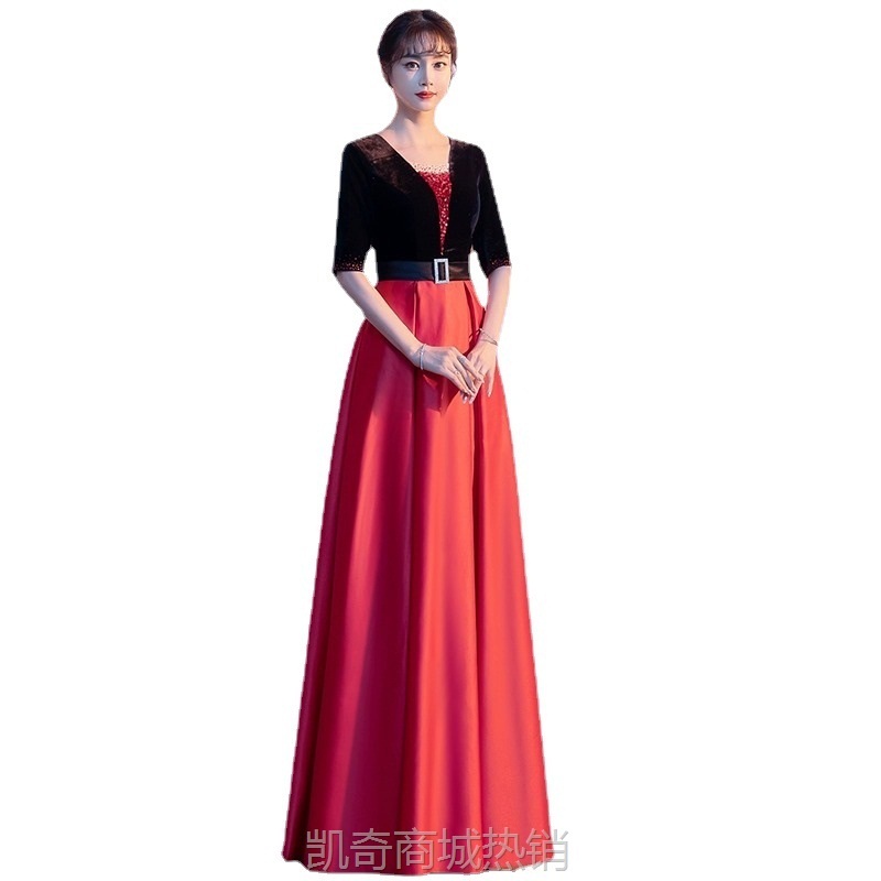 现代大合唱团演出服女长裙表演服装红歌合唱队比赛礼服裙修身长款