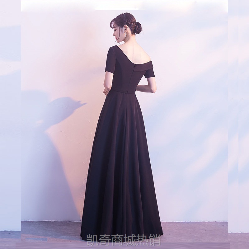 宴会黑色经典款晚礼服2024夏季公司年会长款显瘦名媛气质礼服裙女