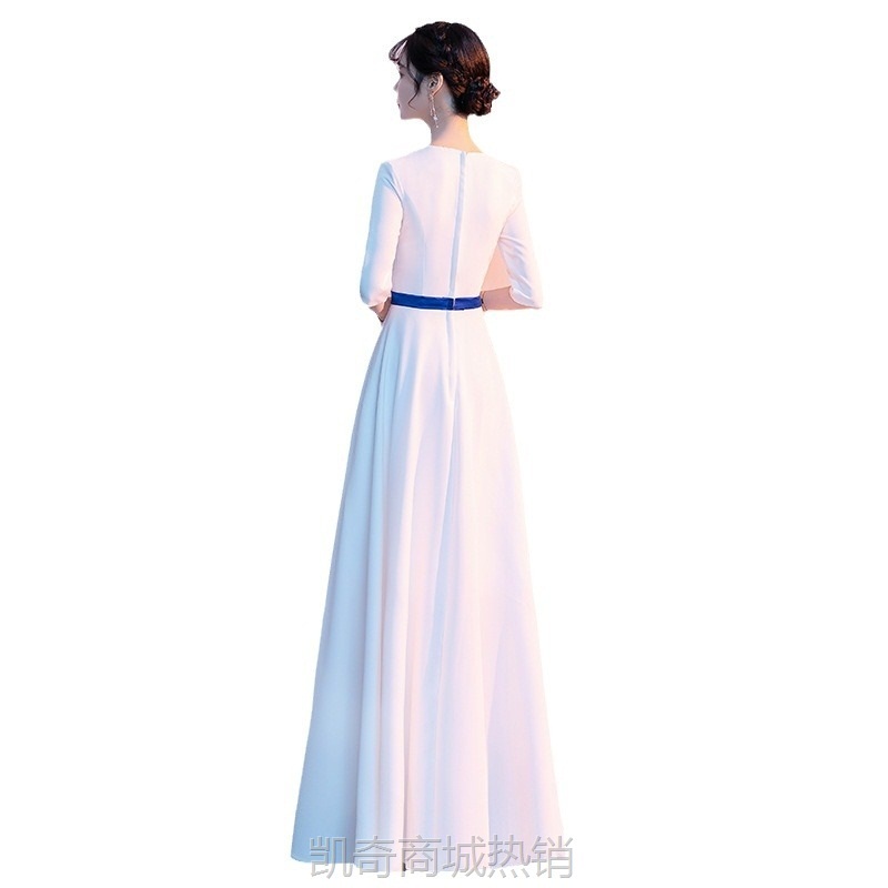 新款大合唱演出服女长裙弹力缎面合唱团表演服成人体舞台主持礼服