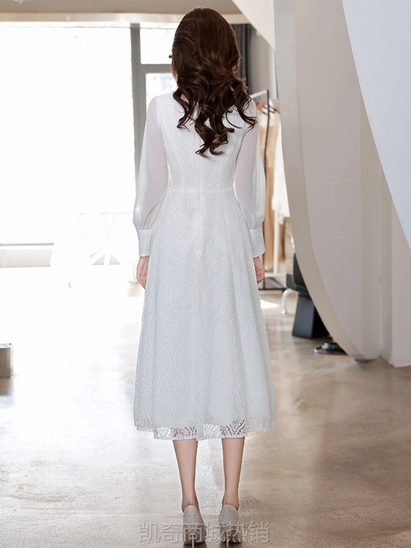 白色晚礼服女法式洋装平时可穿伴娘服小个子领证登记小白裙