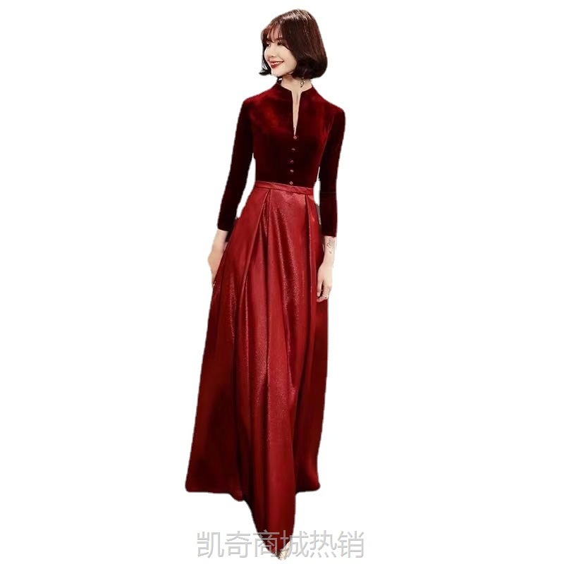 宴会晚礼服女2023新款夏季新娘结婚礼服答谢长袖连衣裙显瘦敬酒服