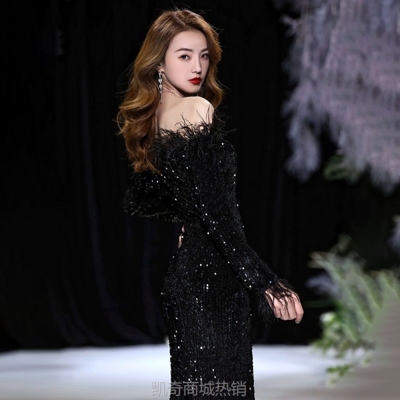 晚礼服女气质女神范高端名媛聚会宴会修身显瘦晚宴亮片长款连衣裙