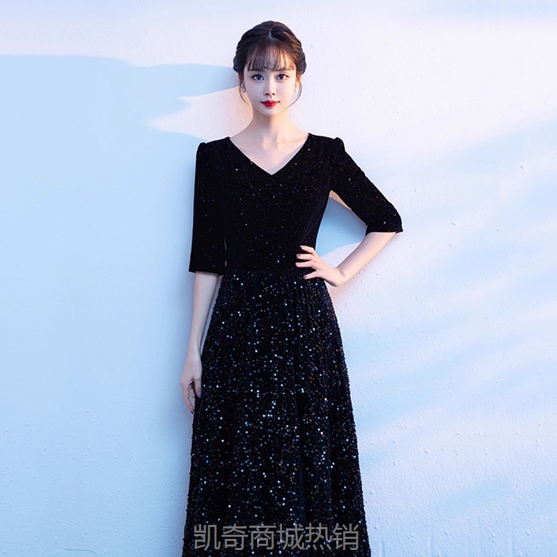 大合唱团演出服女长裙成人主持指挥晚礼服显瘦红歌朗诵比赛表演服