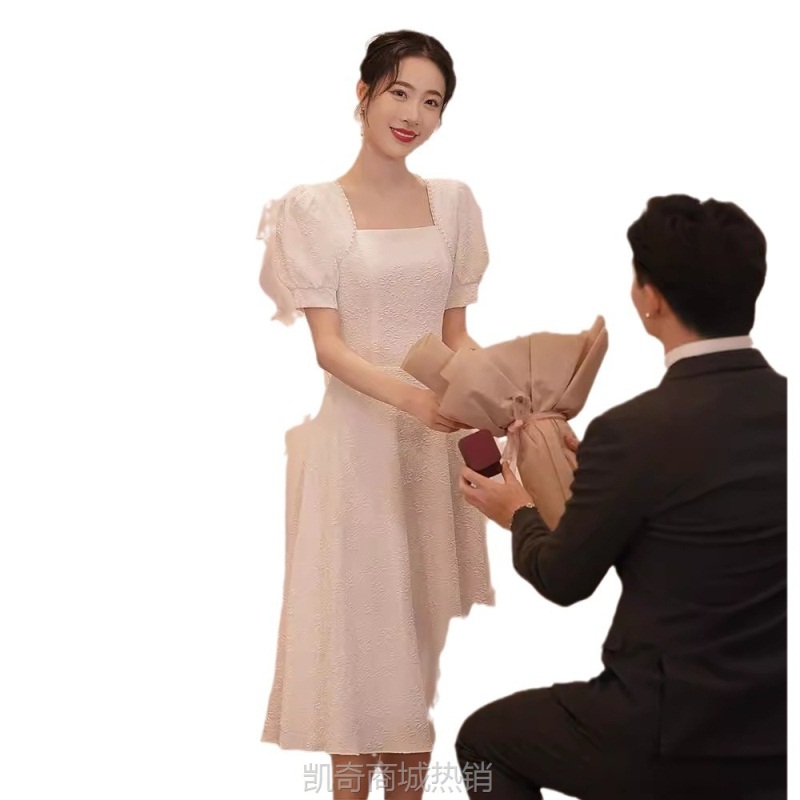 白色礼服领证结婚登记照小白裙订婚连衣裙女高级感年会晚宴小个子