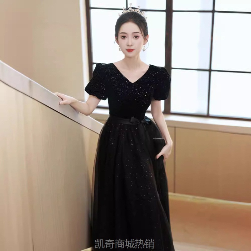 黑色晚礼服轻奢高级感大合唱团演出服女长裙成人表演服装冬季新款