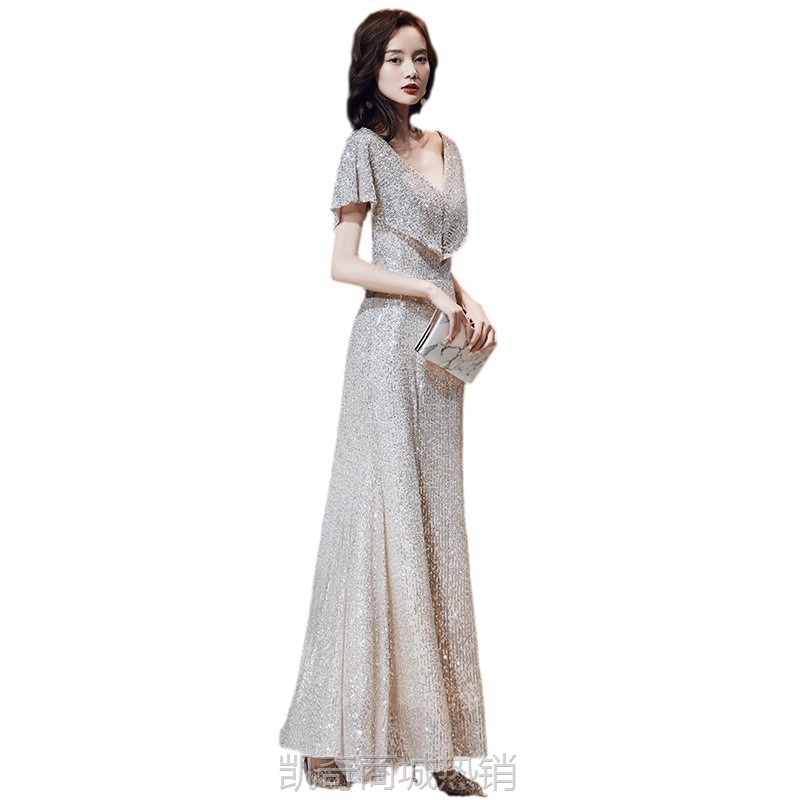 亮片晚礼服女高级感气质名媛轻奢小众高端小个子宴会主持人连衣裙