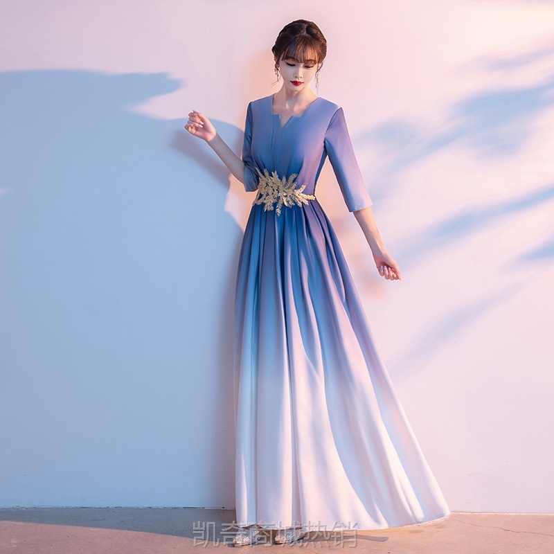 大合唱团演出服女长裙红歌比赛表演服装新款学生主持指挥朗诵礼服