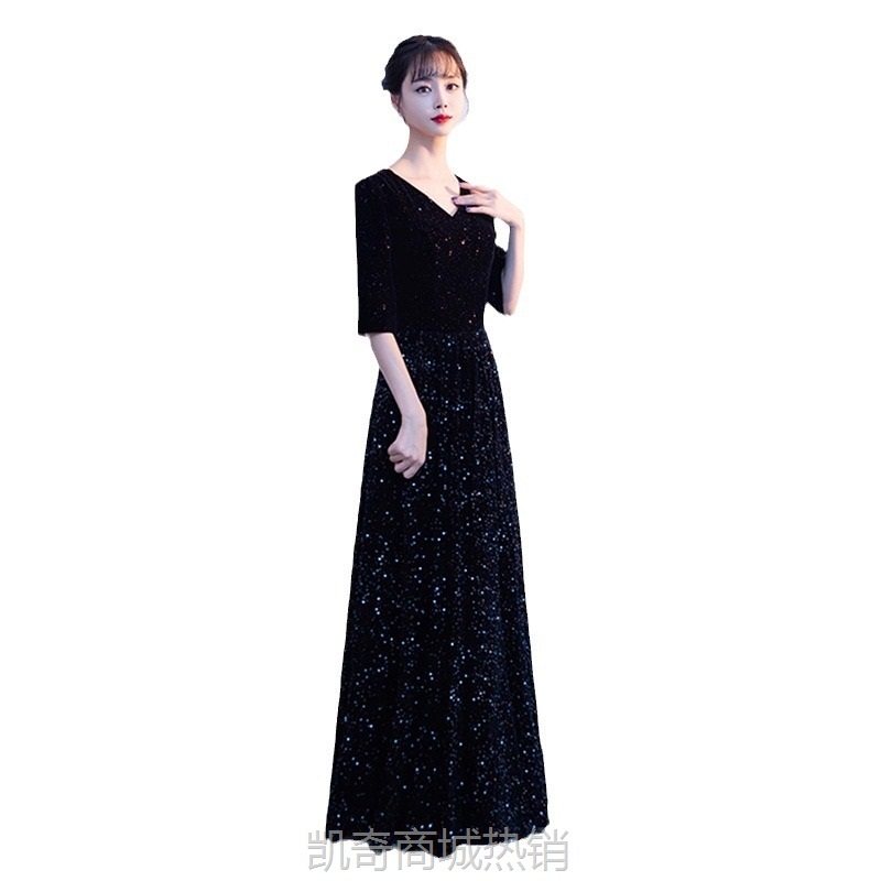 大合唱团演出服女长裙成人主持指挥晚礼服显瘦红歌朗诵比赛表演服